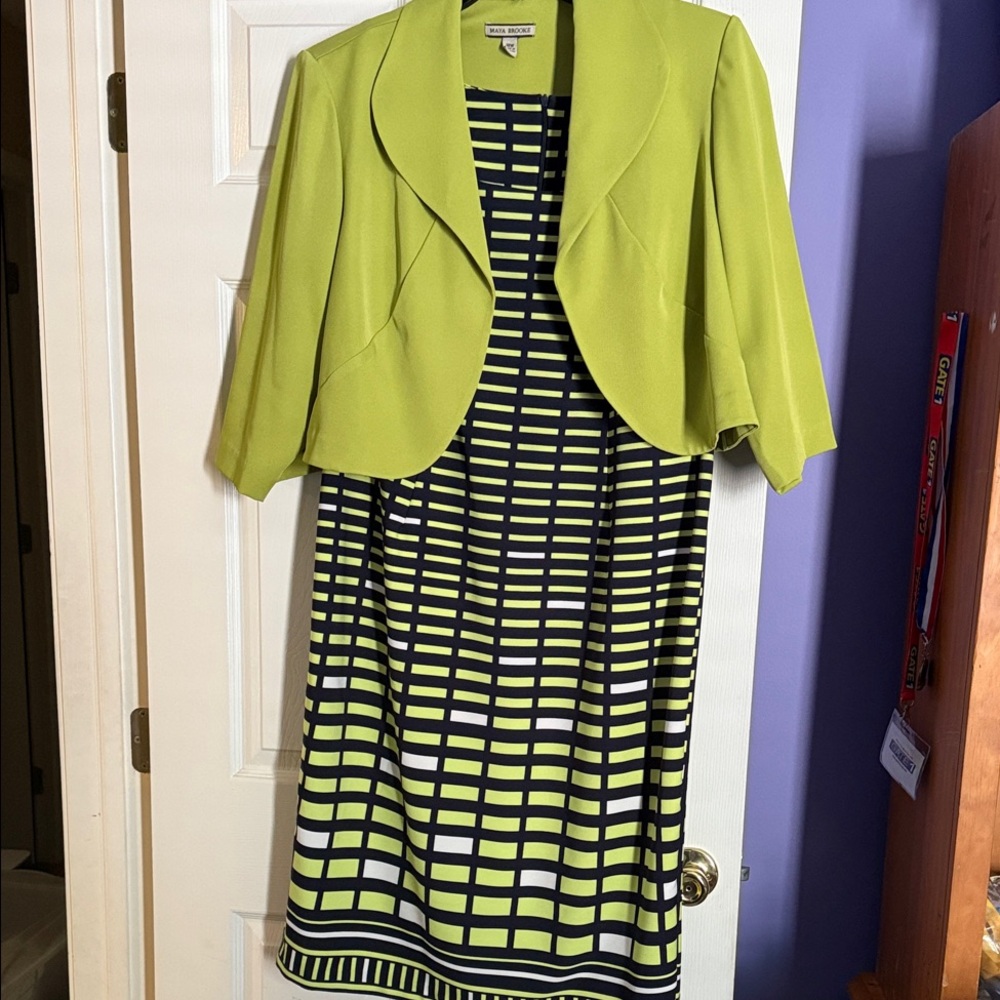 Green and Black Patterned Dress with Jacket